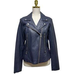 Levi's Women’s Blue Faux Leather Asymmetrical Moto Jacket Sz M